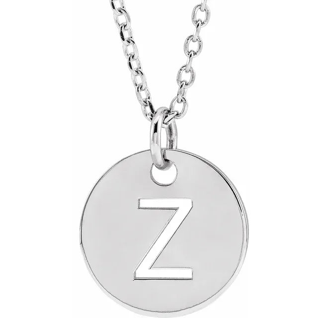 Sterling Silver Circular Disc Initial Pendant - View 48