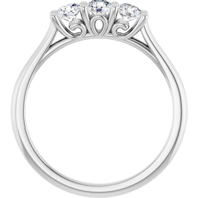 0.60CTW 14K  Gold Ladies 3 Stone Design Past, Present, Round Brilliant Cut Diamond Ring