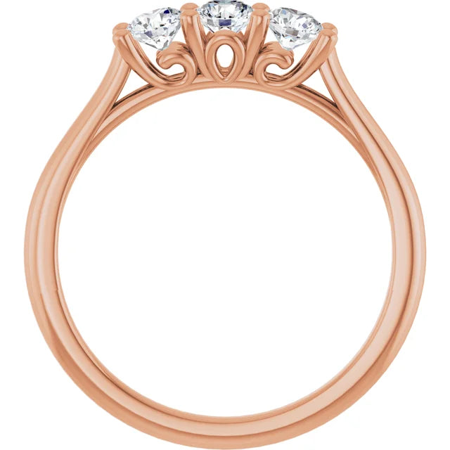 0.60CTW 14K  Gold Ladies 3 Stone Design Past, Present, Round Brilliant Cut Diamond Ring