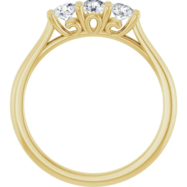 0.60CTW 14K  Gold Ladies 3 Stone Design Past, Present, Round Brilliant Cut Diamond Ring
