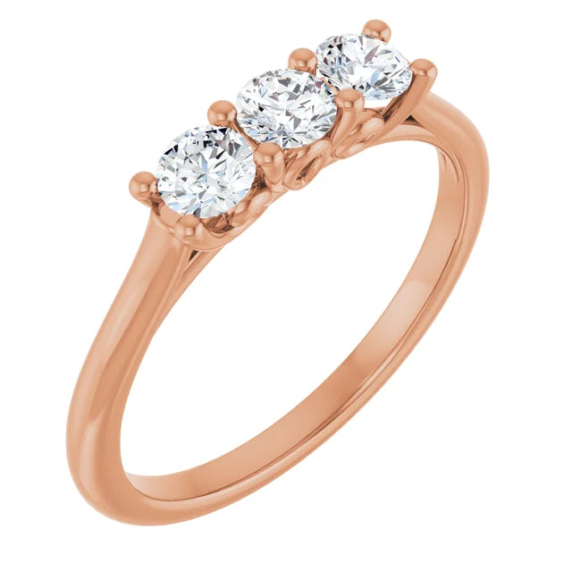 0.60CTW 14K  Gold Ladies 3 Stone Design Past, Present, Round Brilliant Cut Diamond Ring