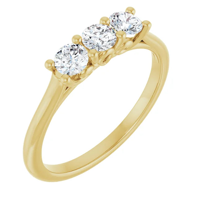 0.60CTW 14K  Gold Ladies 3 Stone Design Past, Present, Round Brilliant Cut Diamond Ring