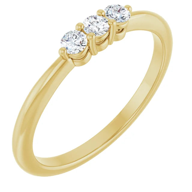 0.20CTW 10K Gold Ladies 3 Stone Design Past, Present, Round Brilliant Cut Diamond Ring