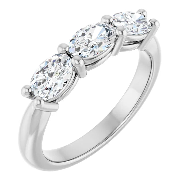 0.75CTW 14K  Gold Ladies 3 Stone Design Past, Present, Oval Cut Diamond Ring