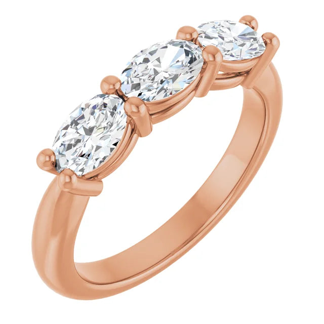 0.75CTW 14K  Gold Ladies 3 Stone Design Past, Present, Oval Cut Diamond Ring