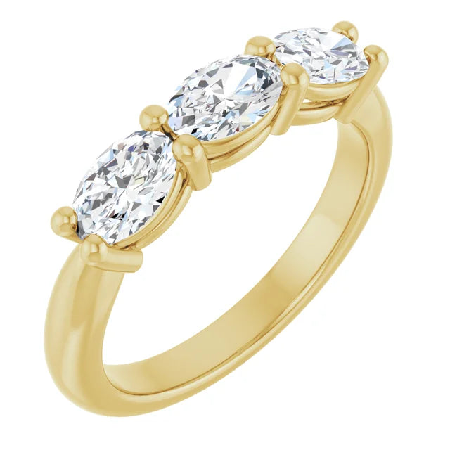 0.75CTW 14K  Gold Ladies 3 Stone Design Past, Present, Oval Cut Diamond Ring