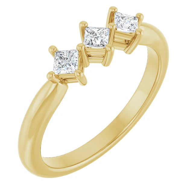 0.50CTW 10K Gold Ladies 3 Stone Design Past, Present, Princess Cut Diamond Ring