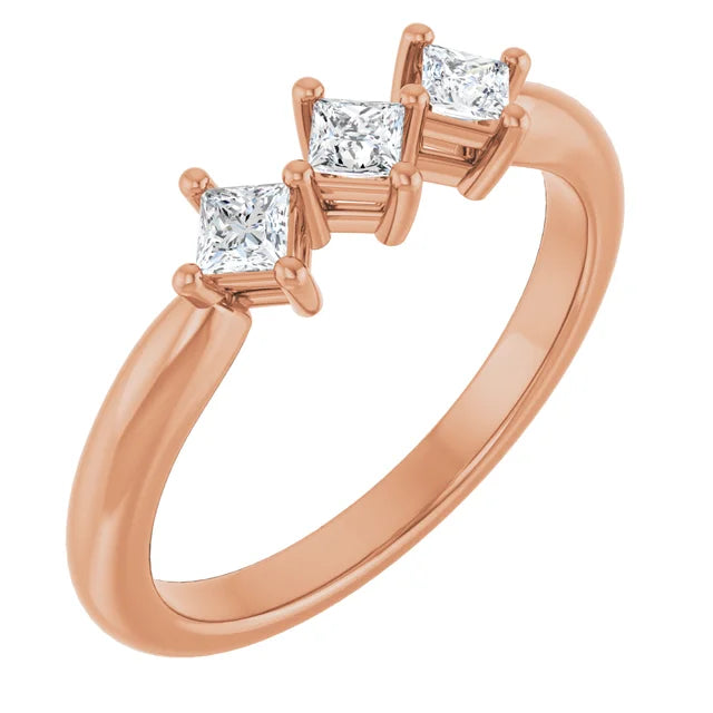 0.50CTW 10K Gold Ladies 3 Stone Design Past, Present, Princess Cut Diamond Ring