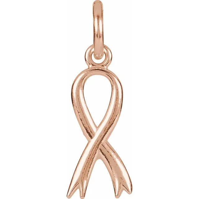 14K Gold Breast Cancer Awareness Ribbon Pendant Charm - View 1