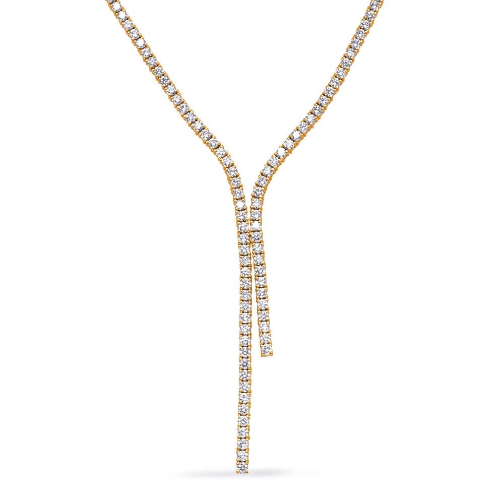 7.78 ctw. YELLOW GOLD FOUR PRONG TENNIS LARIAT - Diamond Tennis Necklace - Design Jewellers Edmonton