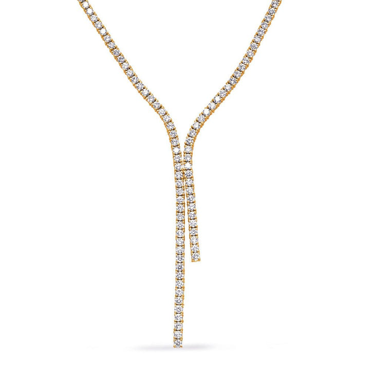 7.78 ctw. YELLOW GOLD FOUR PRONG TENNIS LARIAT - Diamond Tennis Necklace - Design Jewellers Edmonton