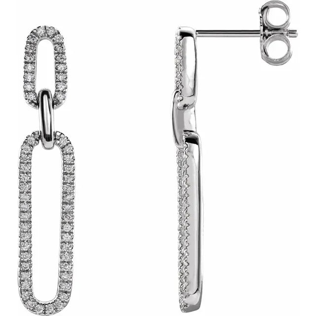 14K Gold Diamond Pave Link Drop Earrings