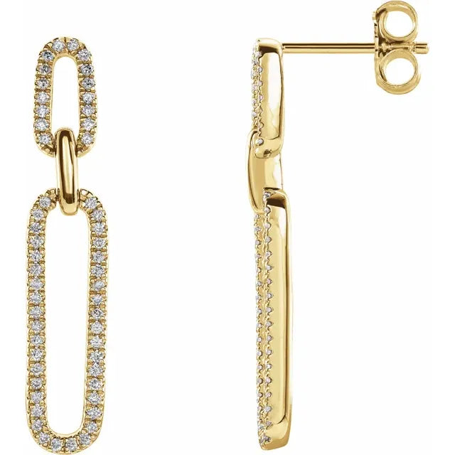 14K Gold Diamond Pave Link Drop Earrings - View 1