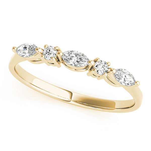 0.25CTW 14K  Gold Marquise and Round Brilliant Cut Slim Design Diamond Band