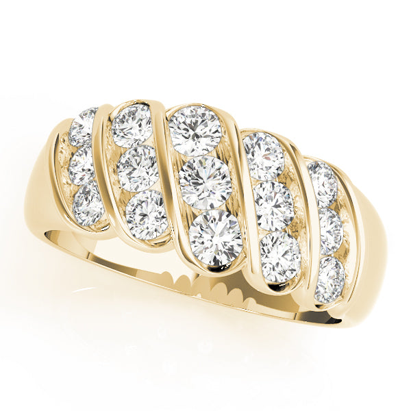 1.00CTW 14K  Gold Multi Row Angle Set Round Brilliant Diamond Band