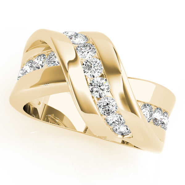 1.00CTW 14K  Gold Multi Row Crossover Design Band Design - View 2