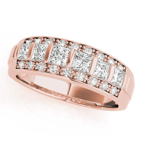 0.90CTW 14K  Gold Wide Band With Princess And Round Brilliant Cut Diamonds