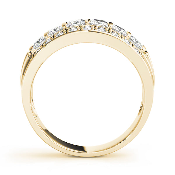 0.90CTW 14K  Gold Wide Band With Princess And Round Brilliant Cut Diamonds