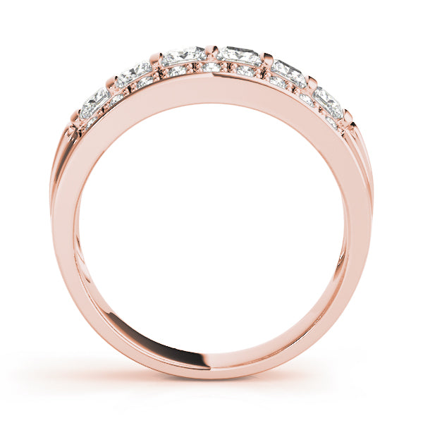 0.90CTW 14K  Gold Wide Band With Princess And Round Brilliant Cut Diamonds