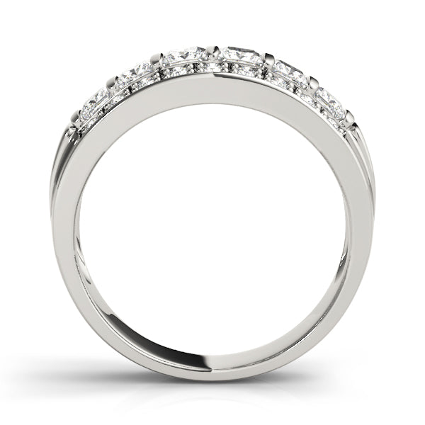 0.90CTW 14K  Gold Wide Band With Princess And Round Brilliant Cut Diamonds
