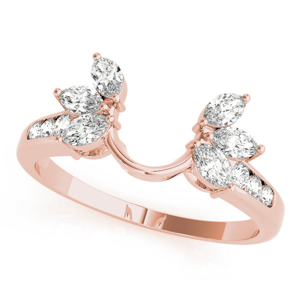 14K Gold Marquise And Round Brilliant Diamond Wrap Around Jacket Style Matching Band