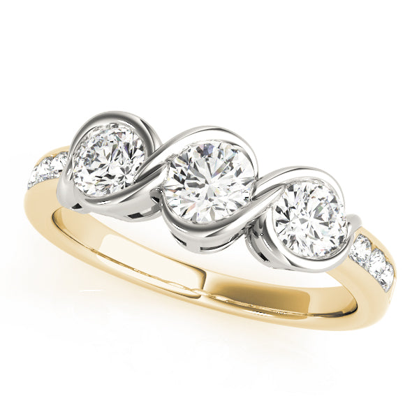 0.50CTW 14K  Gold Ladies 3 Stone S Design Past, Present, Round Brilliant Cut Diamond Ring