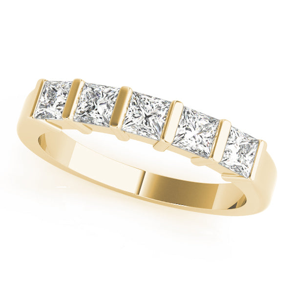 0.50CTW 14K  Gold Princess Cut Bar Set 5 Stone Diamond Band