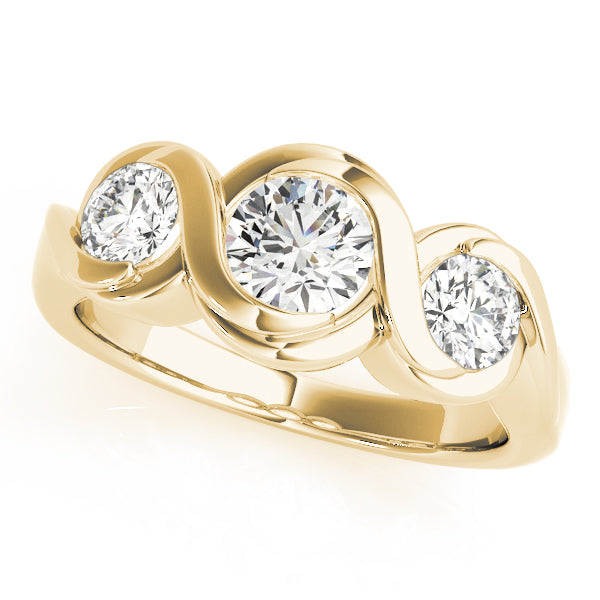 1.00CTW 14K  Gold Ladies 3 Stone S Design Past, Present, Round Brilliant Cut Diamond Ring