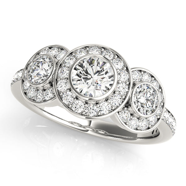1.00CTW 14K  Gold Ladies 3 Stone Past, Present, Round Brilliant Cut Diamond Ring