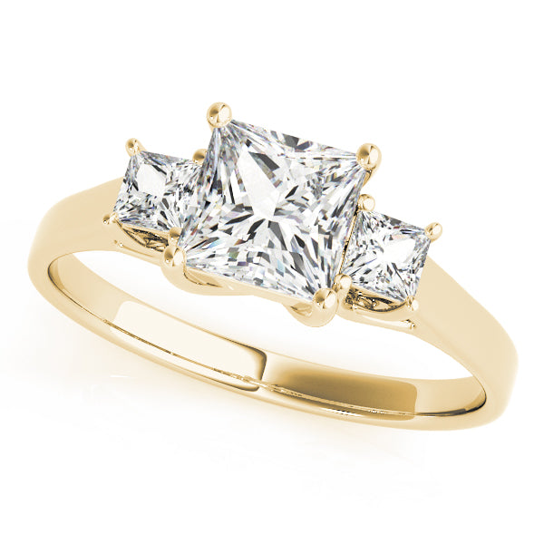 1.10CTW 14K  Gold Ladies 3 Stone Past, Present, Princess Cut Diamond Ring