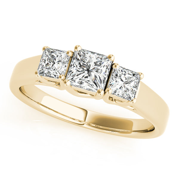 0.90CTW 14K  Gold Ladies 3 Stone Past, Present, Princess Cut Diamond Ring