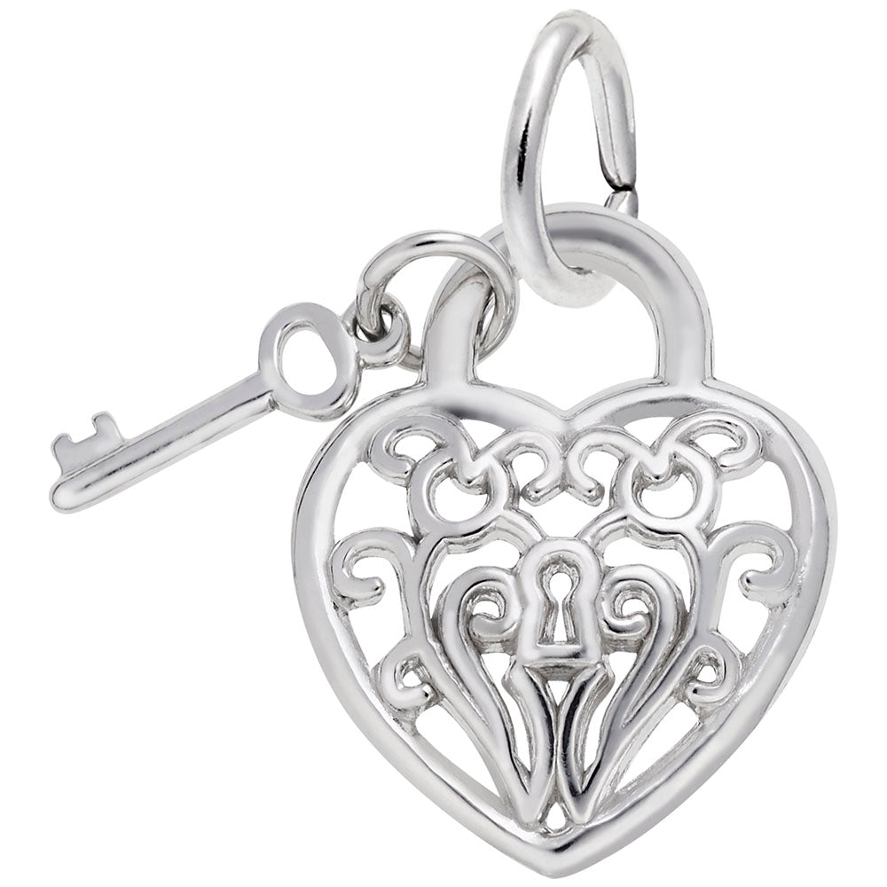 Filigree Heart & Key Pendant Charm - View 1
