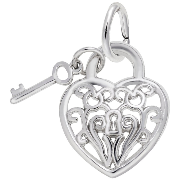 Filigree Heart & Key Pendant Charm - View 1