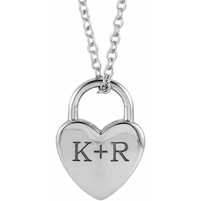 14K Gold Petite Engravable Heart Lock Pendant