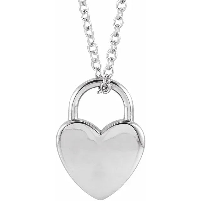 14K Gold Petite Engravable Heart Lock Pendant - View 1