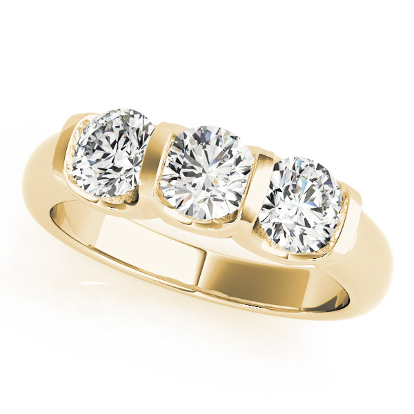 0.75CTW 14K  Gold Ladies 3 Stone Low Setting Past, Present, Round Brilliant Cut Diamond Ring