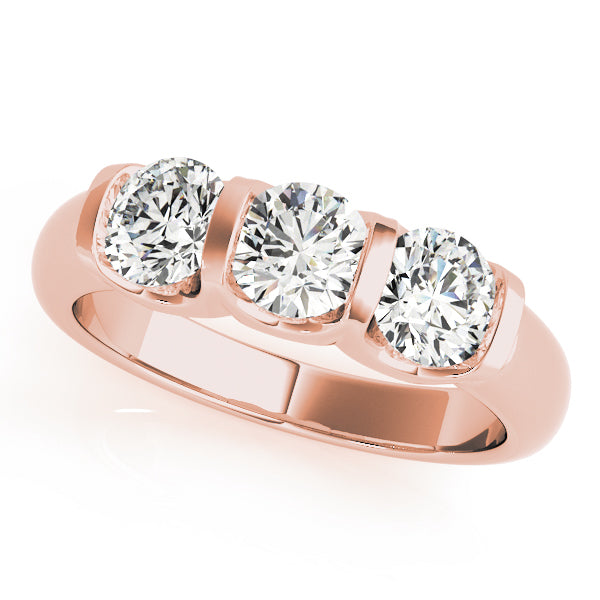 0.75CTW 14K  Gold Ladies 3 Stone Low Setting Past, Present, Round Brilliant Cut Diamond Ring