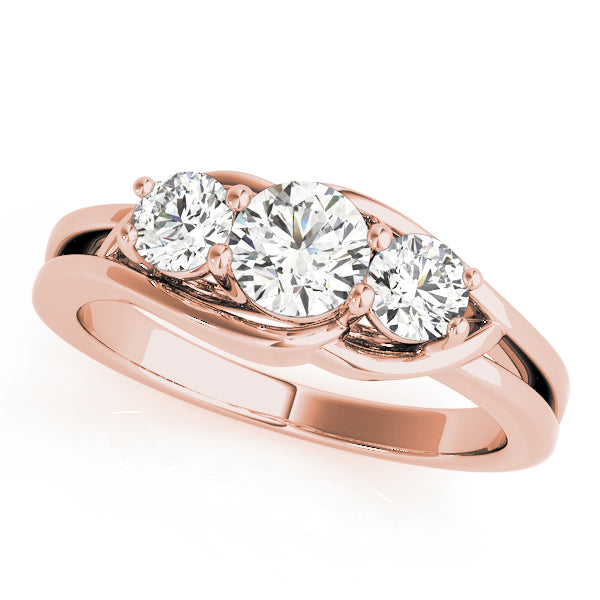 1.00CTW 14K  Gold Ladies 3 Stone Past, Present, Future Round Brilliant Cut Diamond Ring