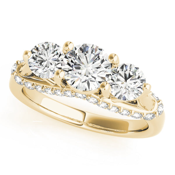 1.50CTW 14K  Gold Ladies 3 Stone Past, Present, Round Brilliant Cut Diamond Ring