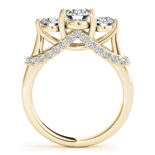 1.50CTW 14K  Gold Ladies 3 Stone Past, Present, Round Brilliant Cut Diamond Ring