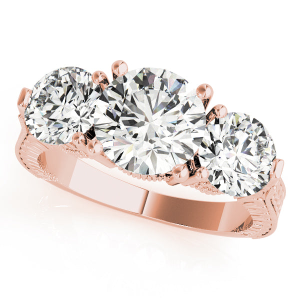 2.00CTW 14K  Gold Ladies 3 Stone Past, Present, Round Brilliant Cut Diamond Ring