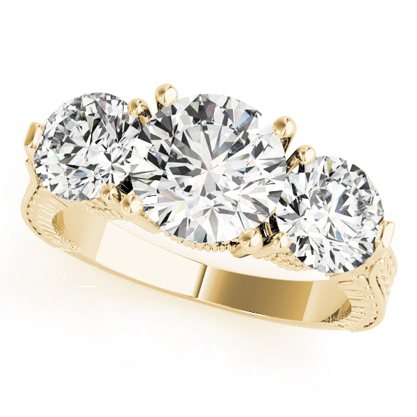 2.00CTW 14K  Gold Ladies 3 Stone Past, Present, Round Brilliant Cut Diamond Ring