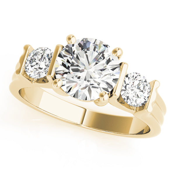 1.50CTW 14K  Gold 3 Stone Bar Set Past, Present, Future Round Brilliant Cut Diamond Ring