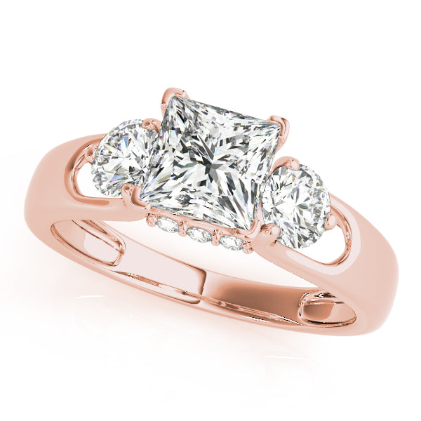 1.00CTW 14K  Gold Ladies 3 Stone Past, Present, Princess Cut Diamond Ring