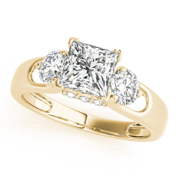 1.00CTW 14K  Gold Ladies 3 Stone Past, Present, Princess Cut Diamond Ring