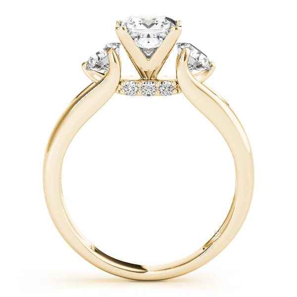 1.00CTW 14K  Gold Ladies 3 Stone Past, Present, Princess Cut Diamond Ring