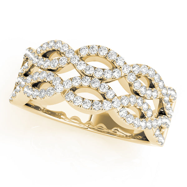 0.65CTW 14K  Gold Multi Row Wavy Figure 8 Diamond Band Design - View 2