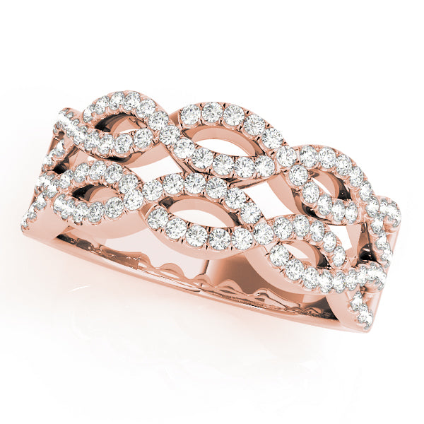 0.65CTW 14K  Gold Multi Row Wavy Figure 8 Diamond Band Design - View 4
