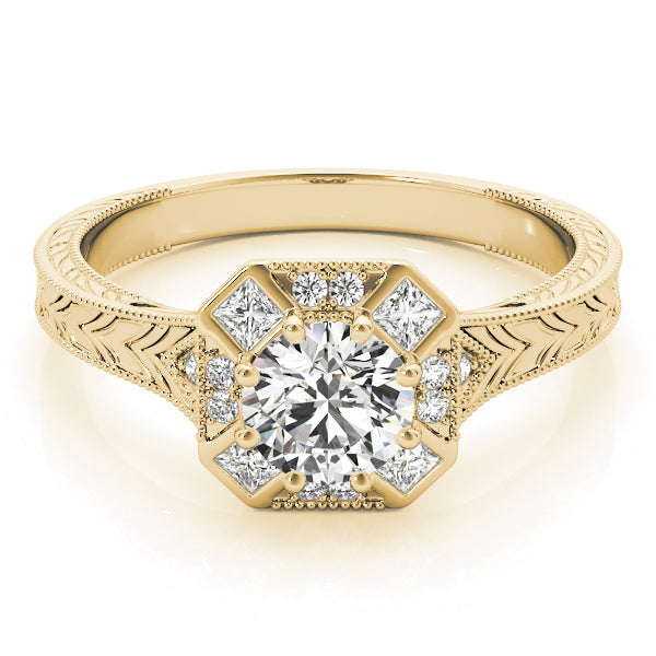 1.00CT 14K Gold Vintage Hexagon Halo Engagement Ring