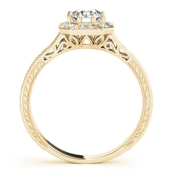 1.00CT 14K Gold Vintage Hexagon Halo Engagement Ring